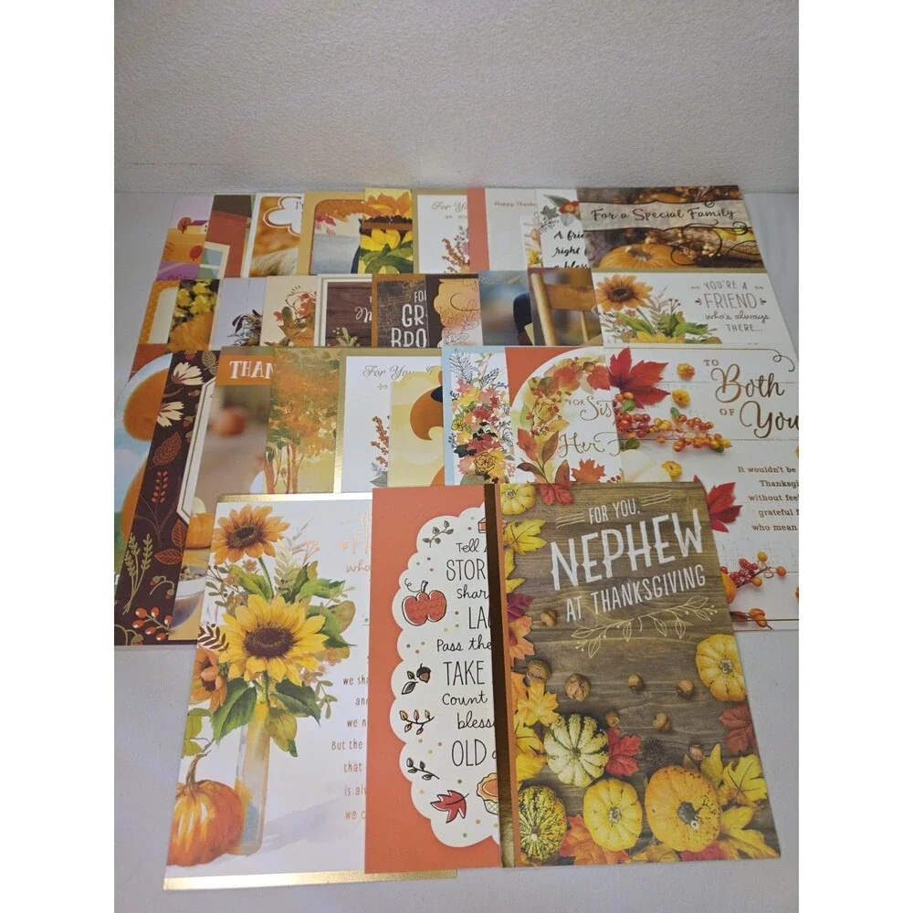 Thanksgiving Day Greeting Cards No Envelopes (30 Cards w/ Greetings Inside)